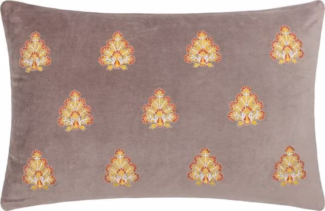 Paoletti 1973 Rennes Embroidered Cushion in Taupe with Feather and Polyester Filling