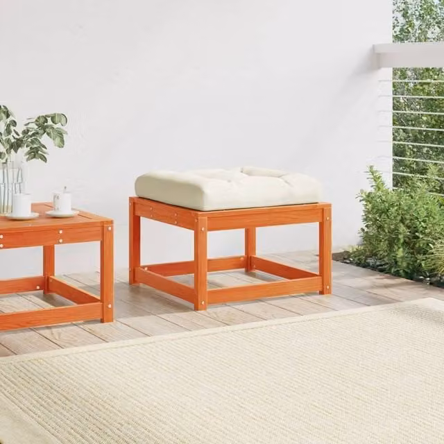 Berkfield Home Beautiful Garden Footstool with Cushions in Wax Brown Solid Pine Wood W/D/H: 73.0 x 78.0 x 83.0 cm – 1