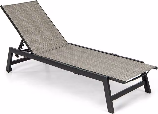 Costway Modern Patio Chaise Lounge in Grey and Brown with Powder Coated Steel Frame and Textilene Fabric
