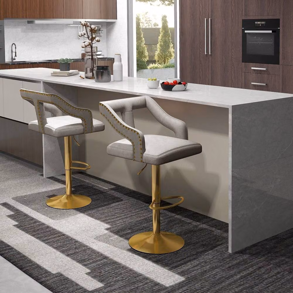 Gymax Set of 2 Adjustable Swivel Bar Stools in Grey Dutch Velvet – 2