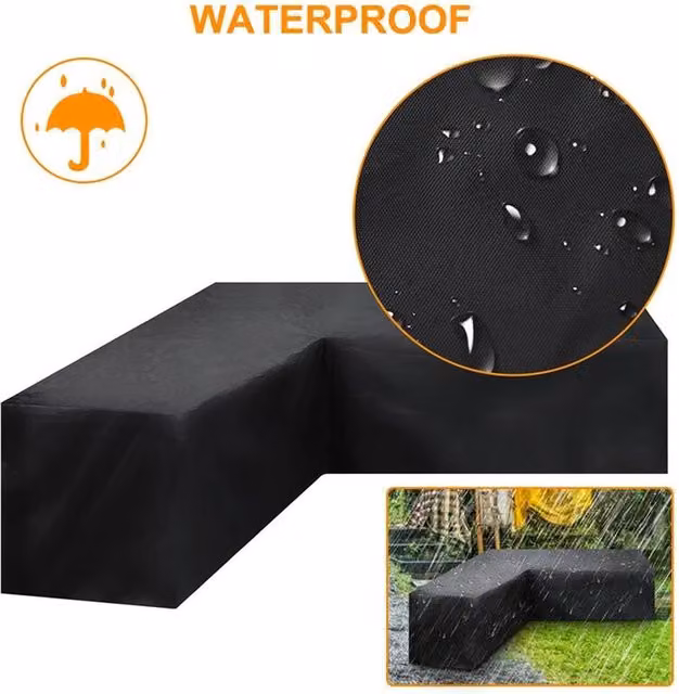 Hinsinc Waterproof Black Cover for L-Shape Rattan Corner Sofa, W/D/H: 300 x 300 x 98 cm