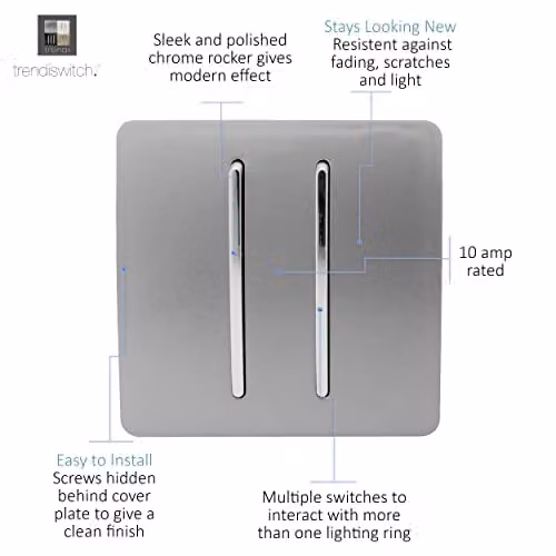 Trendi 2 Gang 3 Way Intermediate 10 Amp Rocker Light Switch in Light Grey – 2
