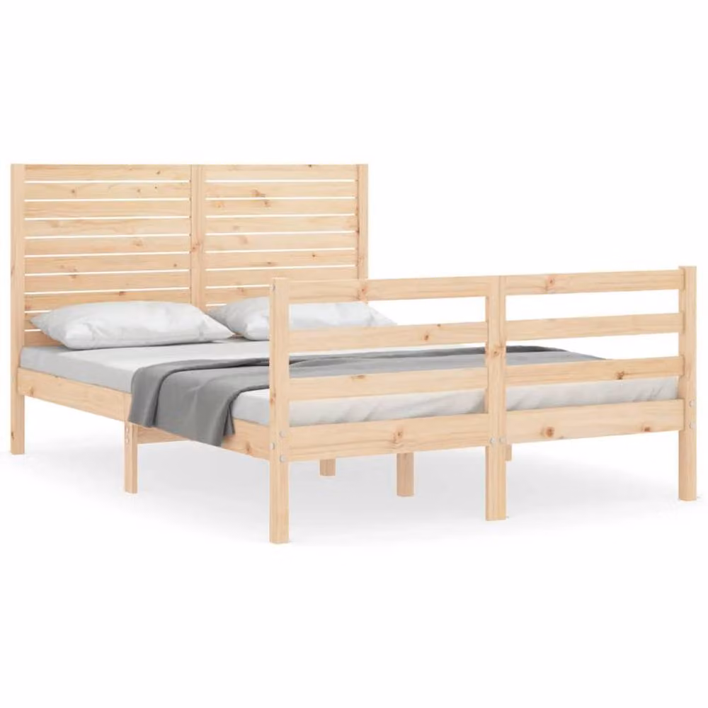 Berkfield Home Beautiful Small Double Solid Wood Bed Frame with Headboard in Natural Pine – 2