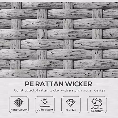 Outsunny 5-Piece PE Rattan Sun Lounger Set with Adjustable Recliner, Storage Side Table and Footstools in Beige – 4
