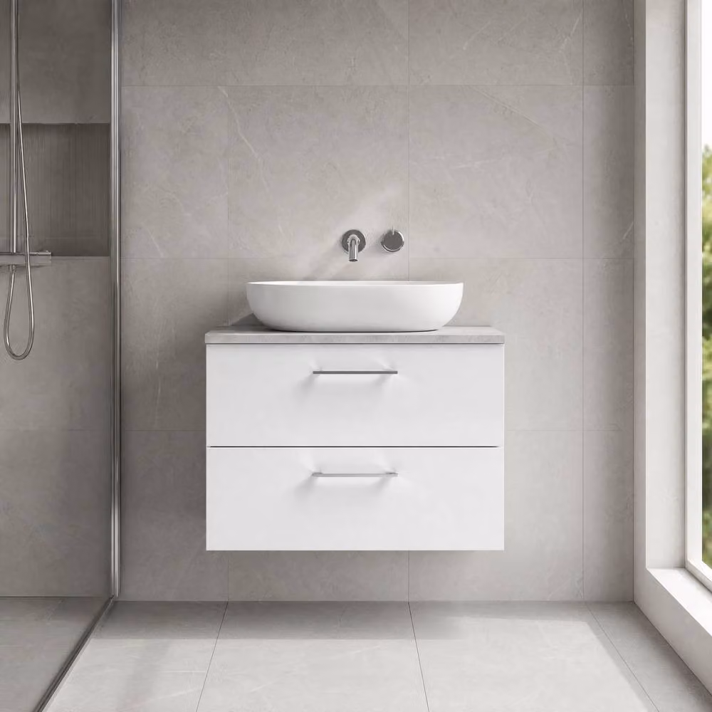 Balterley Gloss White Wall Hung 2 Drawer Bathroom Vanity Unit with Laminate Worktop W/D/H: 80.0 x 39.0 x 56.1 cm – 2