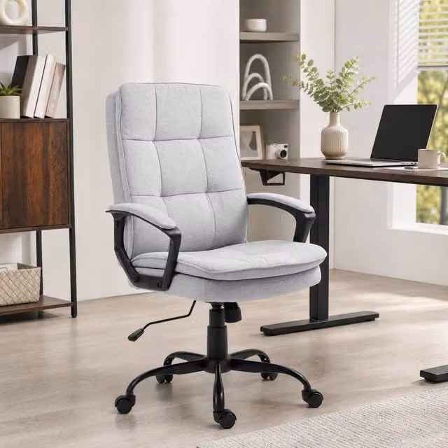 STILVORA Grey Fabric Upholstered Task Chair with 360 Degree Swivel and Castors – 1