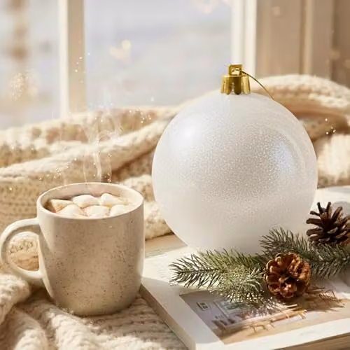 Shatchi White Round Glitter Christmas Bauble Hanging Ornament, Diameter: 20 cm – 2