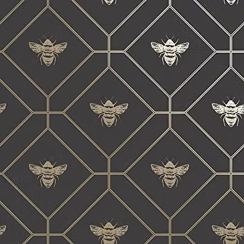 Rasch Honeycomb Bee Geometric Wallpaper in Gold and Anthracite