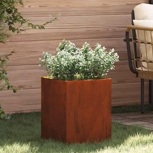 vidaXL Rusty Steel Garden Planter Tub, Brown, W/D/H: 32 x 32 x 40 cm – 2