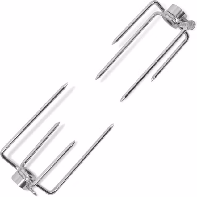 Berkfield Home BBQ Rotisserie Spit Forks, 2 Piece Steel Set in Silver