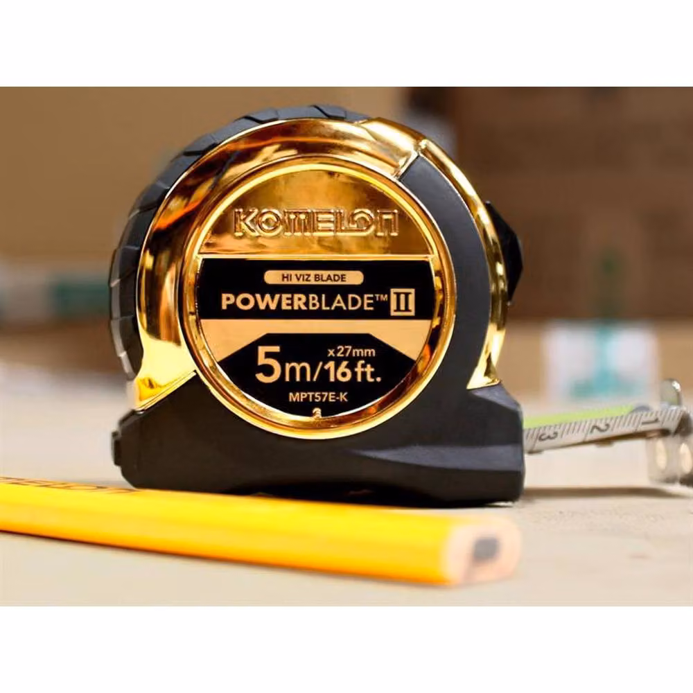 Komelon Gold Steel Tape Measure, 5 m/16 ft, Width: 2.7 cm – 3