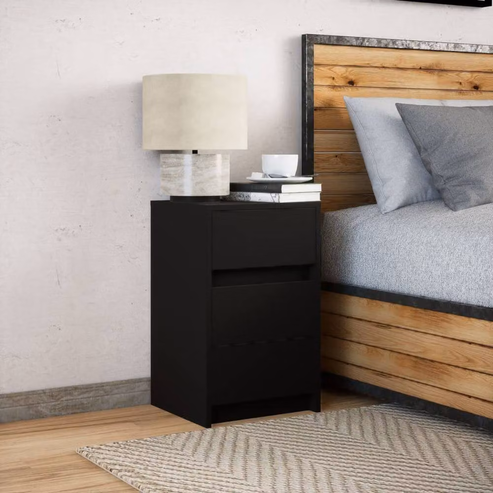 Berkfield Home Modern Black Bedside Cabinet with Integrated LED Lighting and MDF Construction – 3