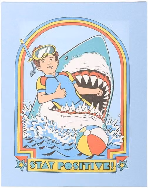 Steven Rhodes Stay Positive Multicolour Retro Canvas Plaque, W/H: 25.0 x 19.0 cm