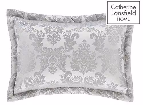 Catherine Lansfield Damask Jacquard Quilted Pillow Sham Pair in Silver Grey – 2