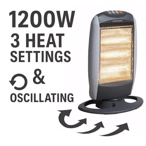 Fine Elements 1200W Halogen Heater in Black with Tilt Protection – 3