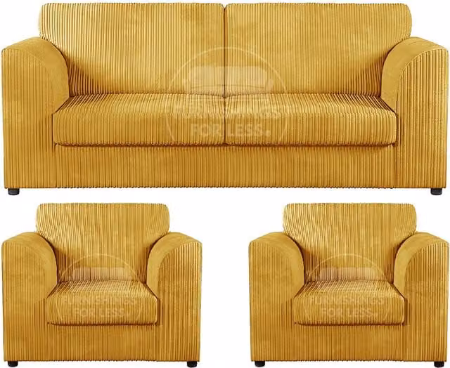 Furnishings For Less UK Luxor 3 Piece Sofa Suite in Mustard Yellow Jumbo Cord Fabric – 1