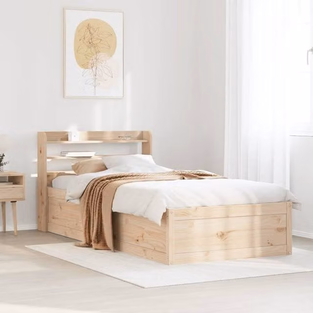 Berkfield Home Sleek Small Single Bed Frame with Headboard in Light Oak Solid Pine Wood