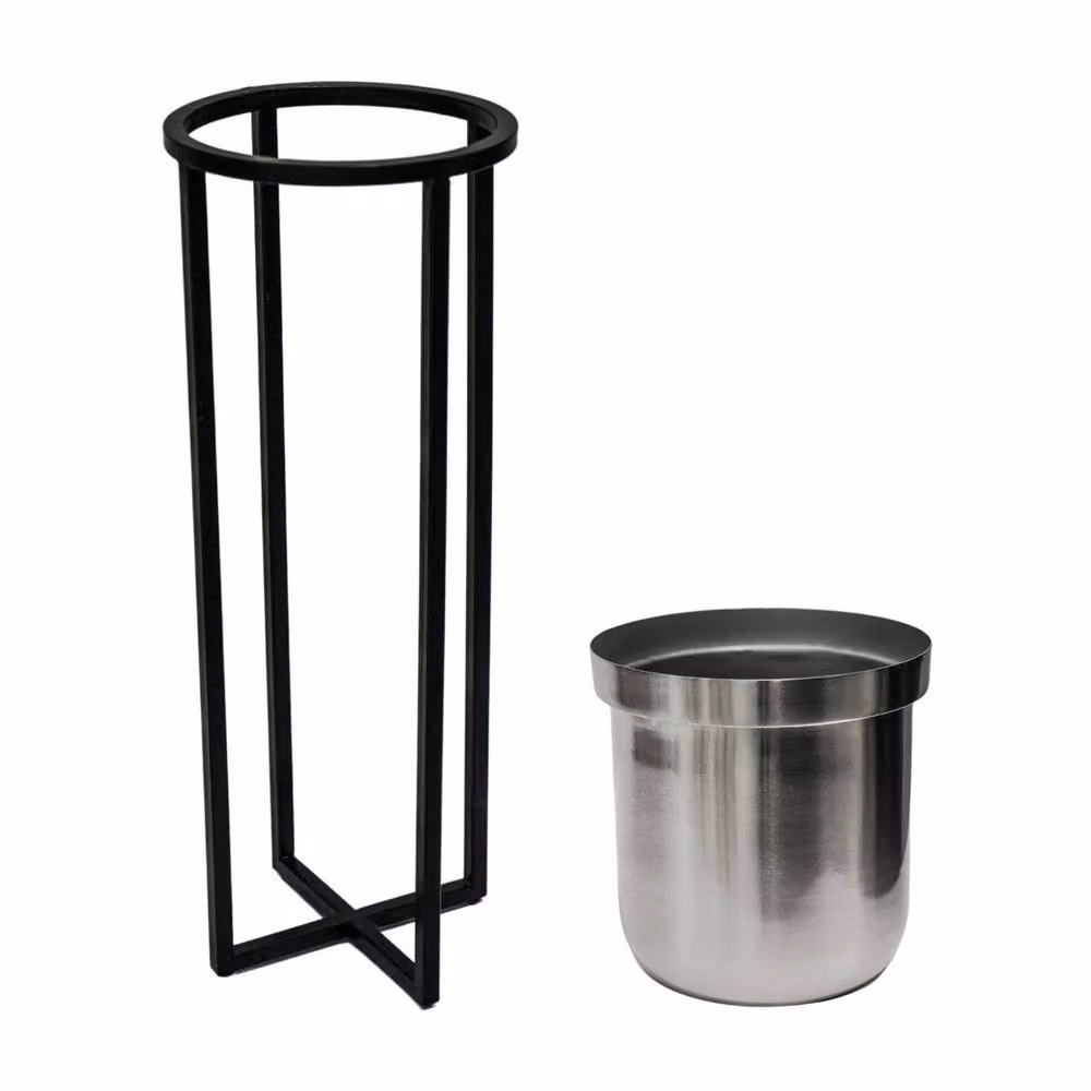 Ivyline Calla Freestanding Metal Planter Stand, Black and Silver, H58 x D22 cm – 2