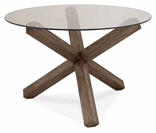Bentley Designs Turin Round Glass Dining Table in Dark Oak and Transparent Glass, Diameter: 120 cm, Height: 75 cm – 1