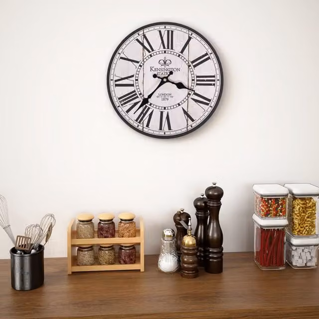 Berkfield Home Vintage Round Analog Wall Clock in White, Diameter: 30 cm