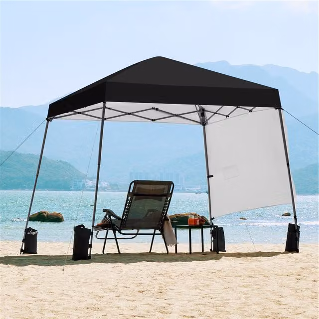 Yaheetech Pop-Up Gazebo Canopy with Side Panel, Black, W: 300 cm x D: 300 cm