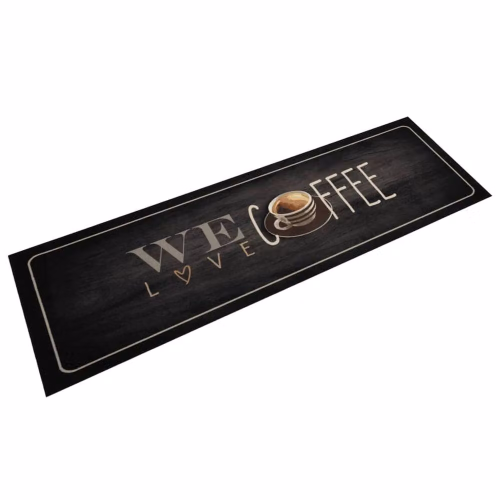 Berkfield Home Washable Coffee Text Kitchen Rug in Black Velvet, W: 45 cm, L: 150 cm