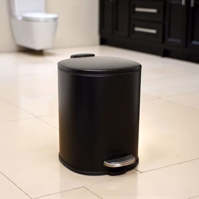 Showerdrape Capri 3L Matt Black Rounded Square Steel Pedal Bin with Removable Inner Bucket and Soft Close