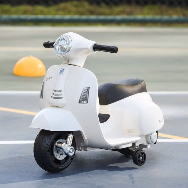 HOMCOM Vespa Licensed Kids Electric Ride On Motorcycle with Light and Sound, White