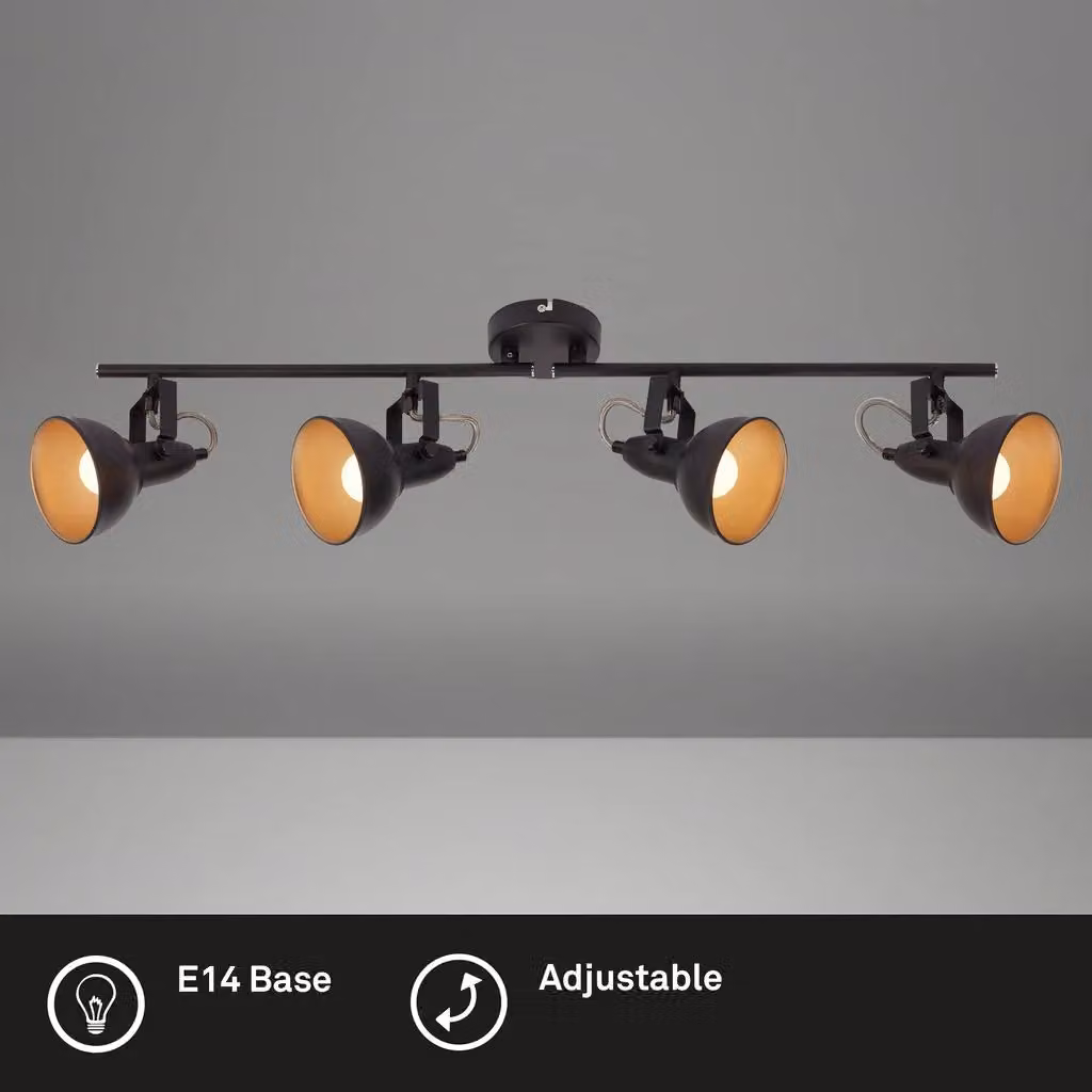 Briloner Retro Adjustable Metal Ceiling Light in Black and Gold/Brass, 4 x E14 – 2