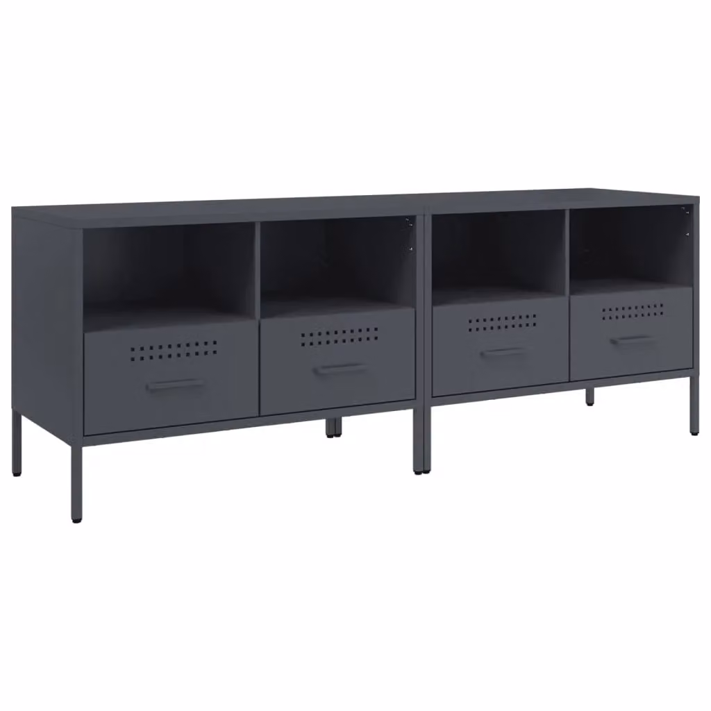 Berkfield Home Set of 2 Anthracite Metal TV Cabinets, W: 68 cm, D: 39 cm, H: 50.5 cm – 2