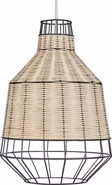 ValueLights Rustic Rattan and Metal Dome Ceiling Pendant Light Shade in Natural Beige and Yellow, W: 40 cm, H: 28 cm