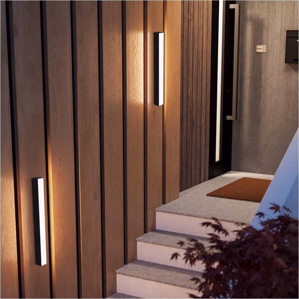 Loops Modern Black LED Up and Down Wall Light with Warm White Bulb Included – 2