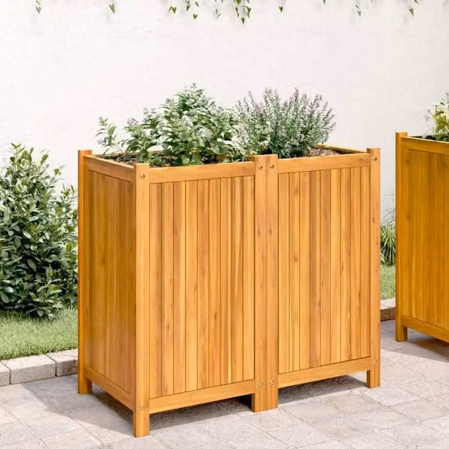 Berkfield Home Beautiful Garden Planter with Liner, Brown Solid Wood Acacia, W: 84 cm, D: 42 cm, H: 75 cm