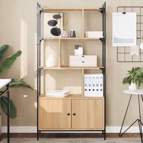 vidaXL Bookcase with Hinged Doors in Oak, W/D/H: 76.5 x 30 x 154.5 cm – 2