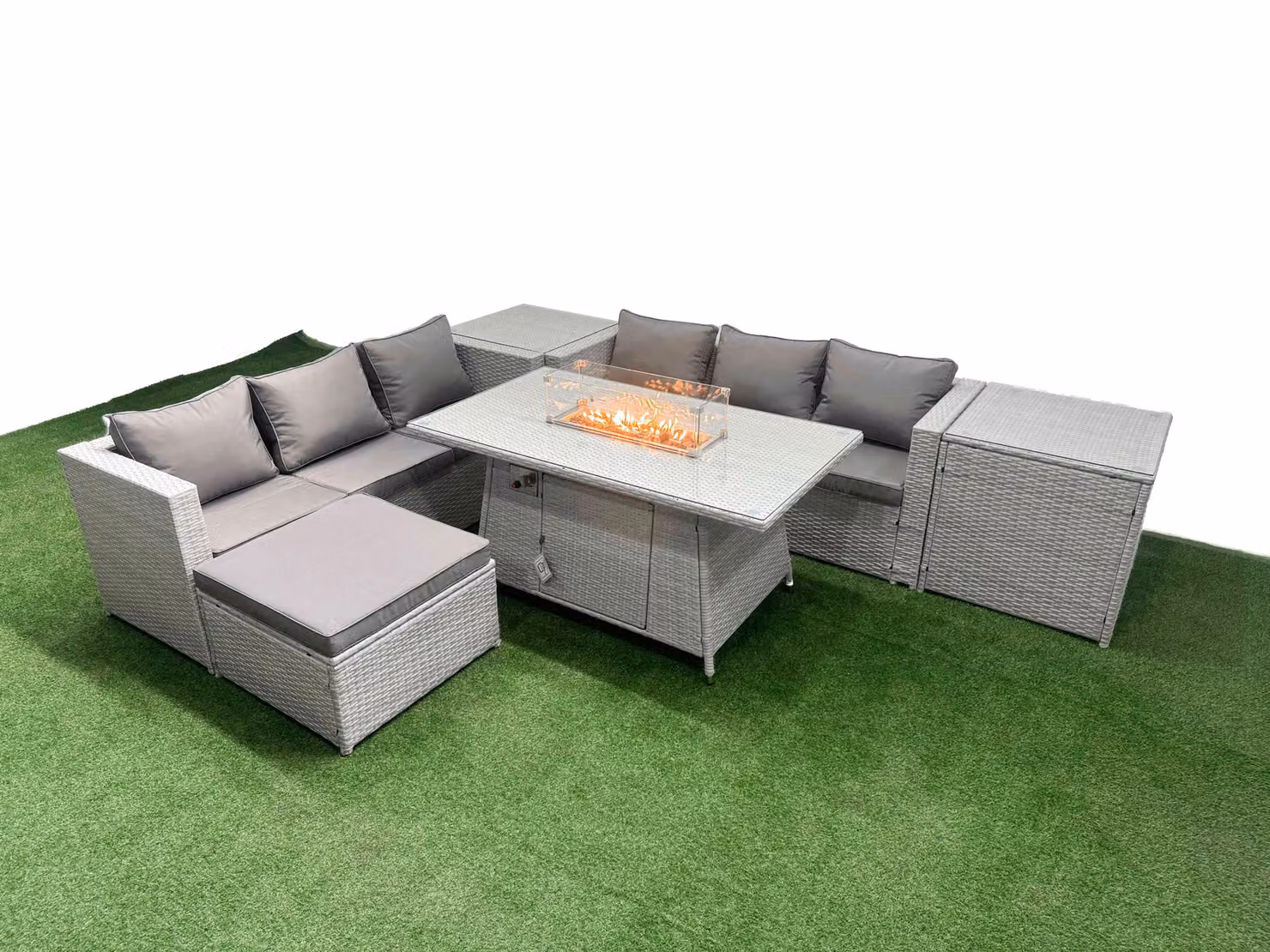 Fimous 7 Seat PE Rattan Outdoor Garden Lounge Sofa Set in Light Grey – 2