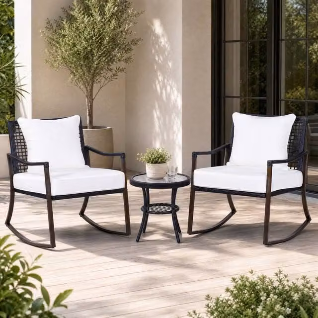 STILVORA 3-Piece Bistro Set with Rocking Chairs in Brown