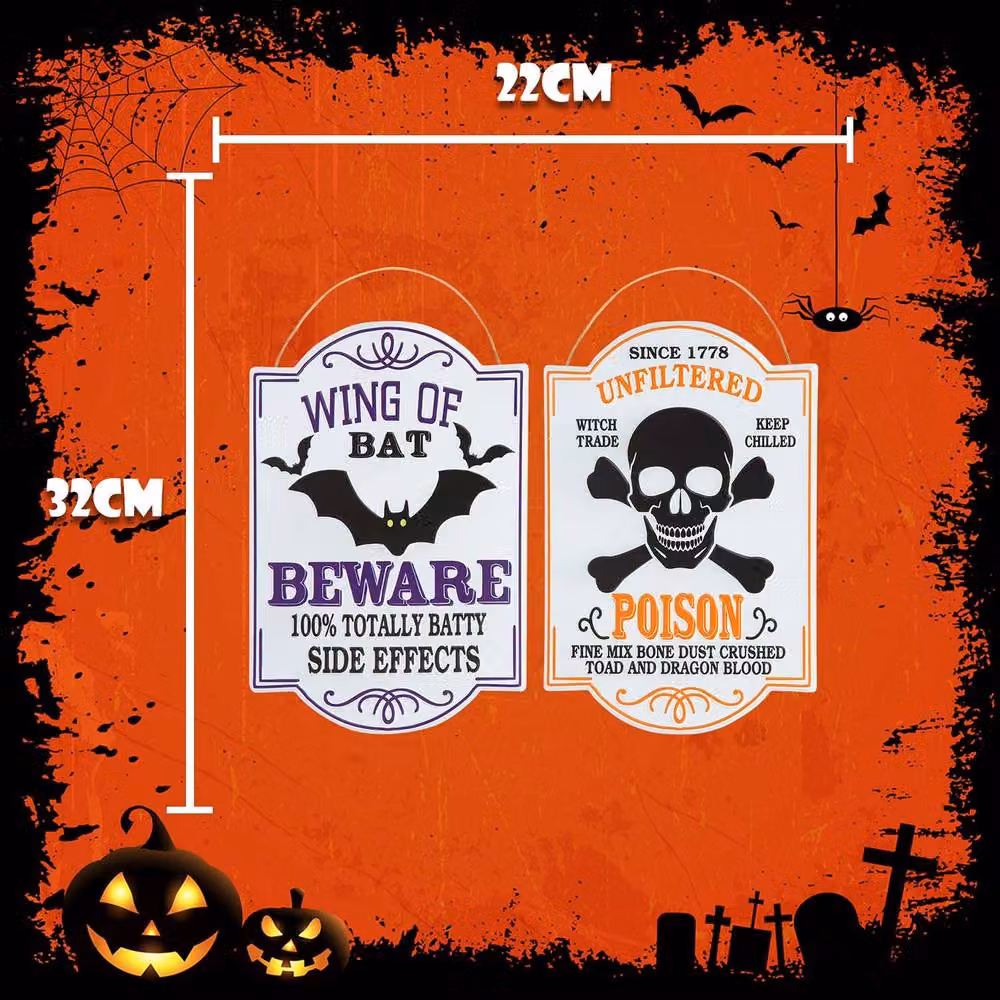 VFM e-Store Halloween Metal Poison and Beware Hanging Signs, 2 Pack, Multicolour – 2