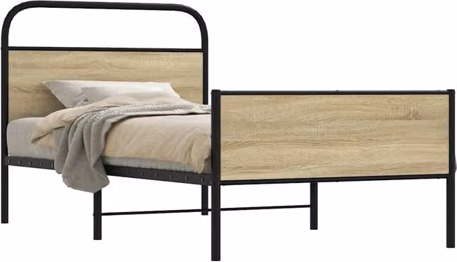 Berkfield Home Sonoma Oak Bed Frame in Brown, W/D/H: 90 x 200 cm