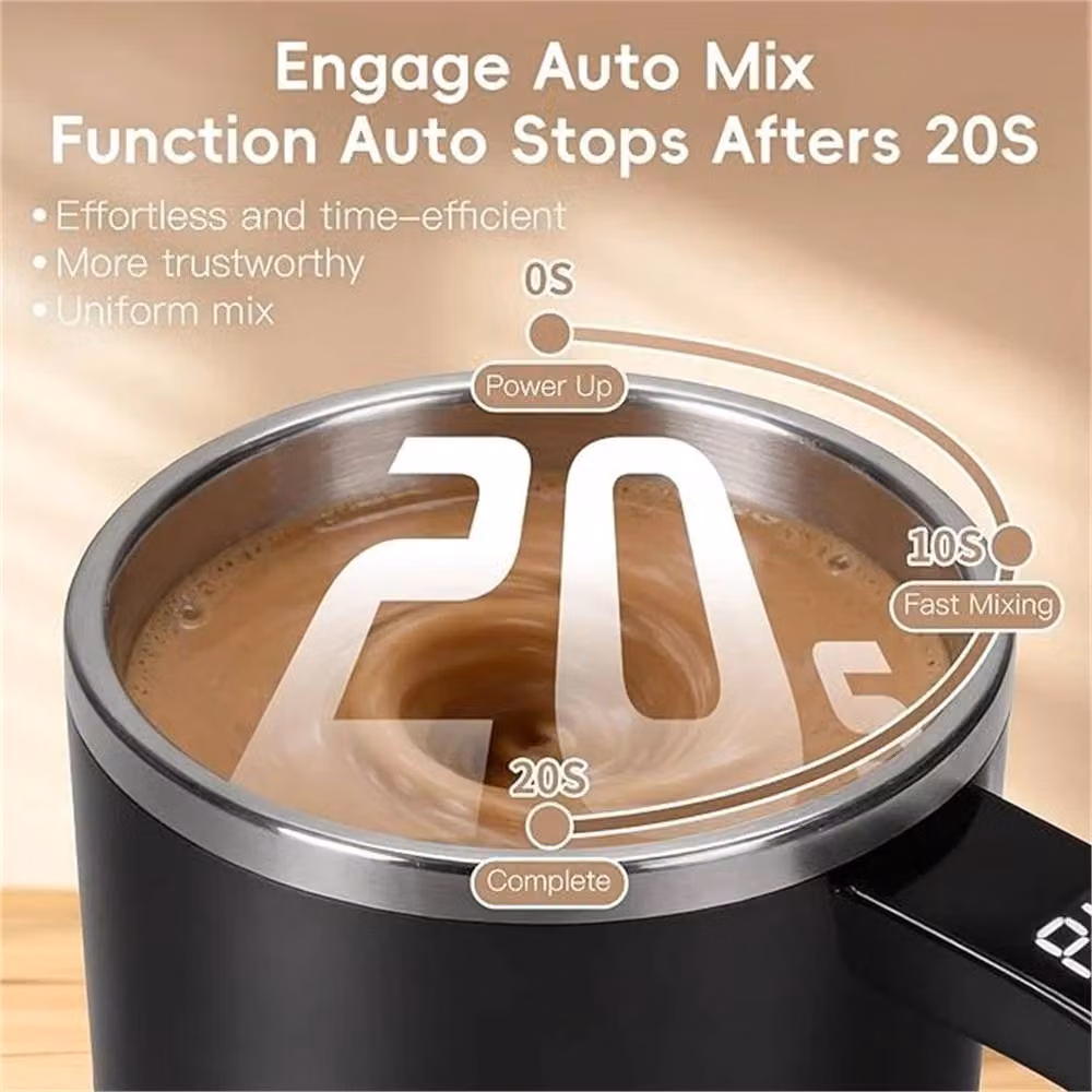 Nordara Black Stainless Steel Self Stirring Electric Mug, 100ml – 4