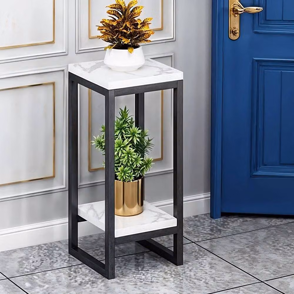 FORGEVIO 2-Tier Modern White Floor Plant Stand, H 60 cm x W 30 cm x D 30 cm – 3