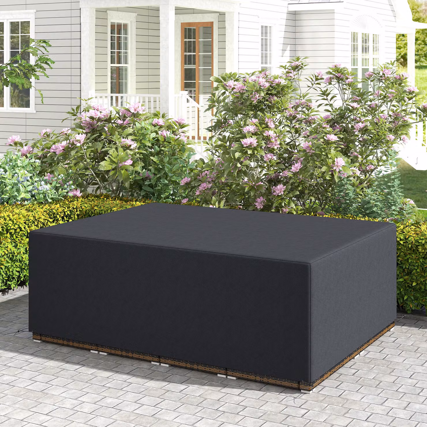 Outsunny 600D Oxford Polyester Outdoor Garden Corner Sofa Set Cover, Waterproof and Anti-UV Protection, Black, W: 205 cm, D: 275 cm, H: 90 cm – 2