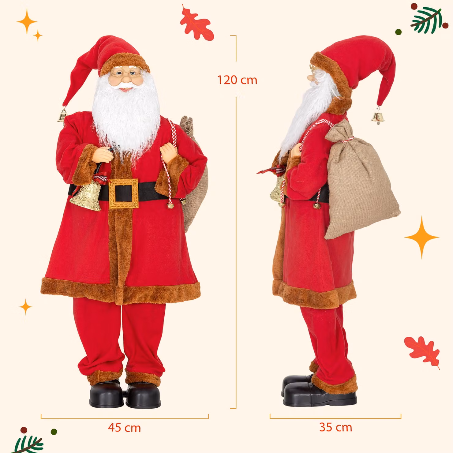 HOMCOM Singing and Dancing Santa Claus with Bell and Sack, Red and Multicolour Tabletop Christmas Decoration – 3