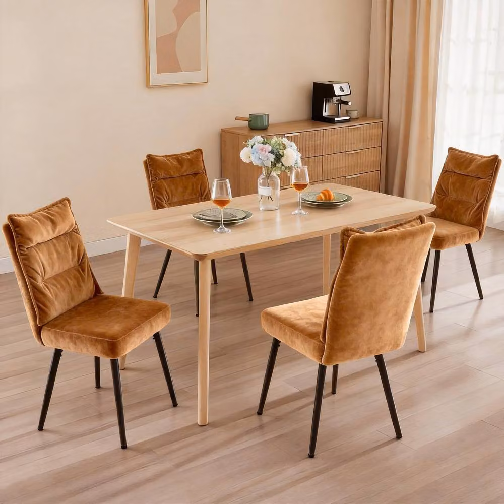 FURNITURE ONE Set of 4 Modern Upholstered Fabric Dining Chairs in Yellow and Orange with Metal Frame – 2