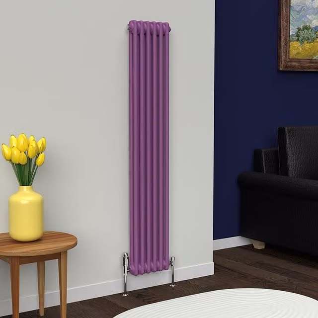 Lux Heat Vertical Coloured Column Radiator in Pretty Plum Purple, H: 150 cm, W: 29 cm