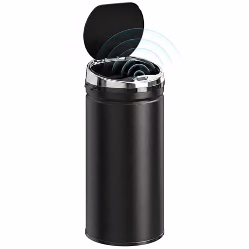 HOMCOM 42L Sensor Bin in Black Stainless Steel with Soft-Close and Fingerprint-Proof Lid, W/D/H: 30.5 x 30.5 x 68 cm