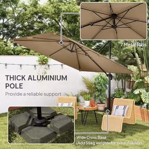 Outsunny Beige Cantilever Parasol with 360 Degree Rotation and UPF 50+ Protection – 7