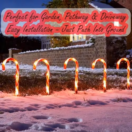 Shatchi Red Candy Cane Christmas LED Pathway Lights, 10 Piece Set, Height: 55 cm – 5