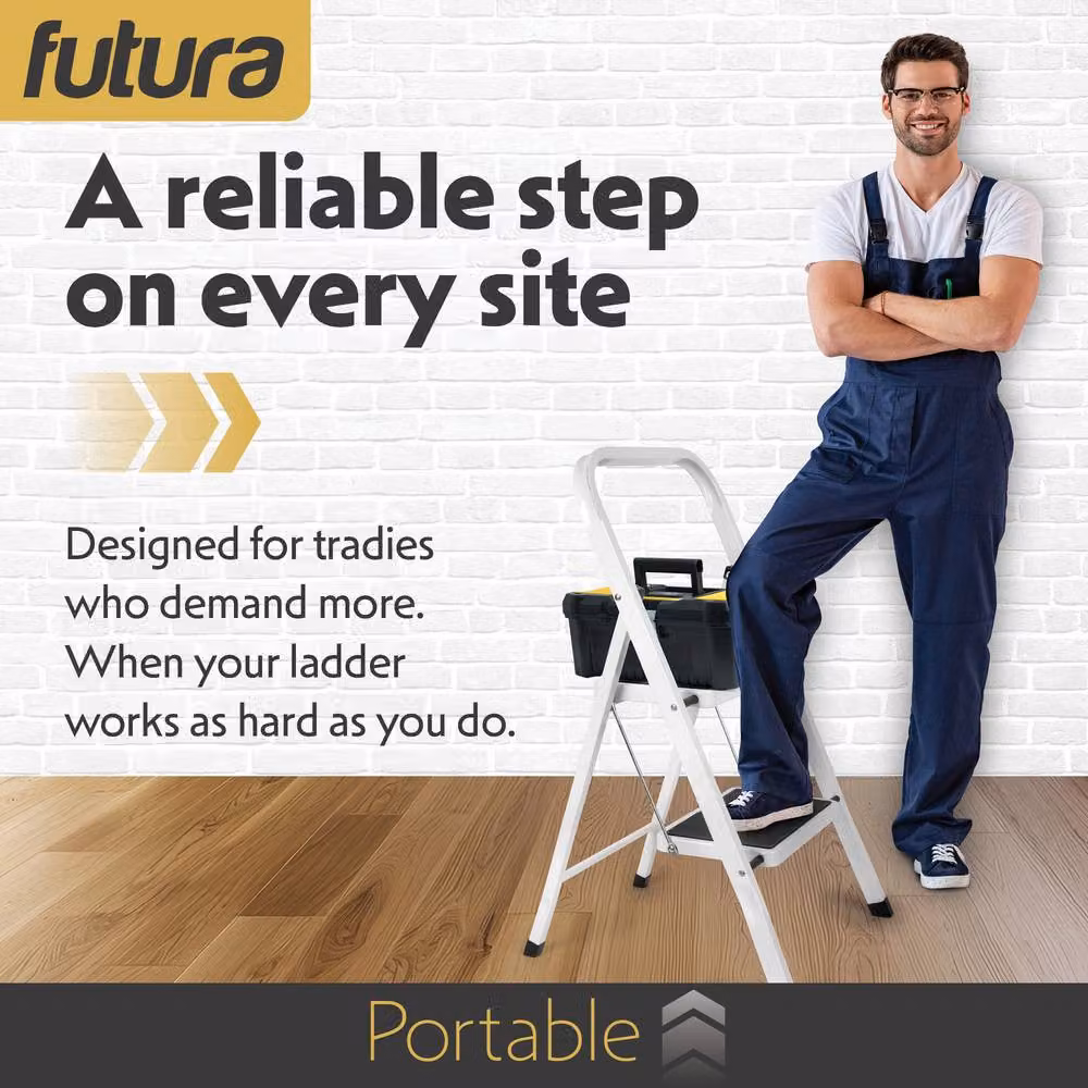 Futura 2 Step Heavy-Duty Steel Folding Step Ladder in White – 3