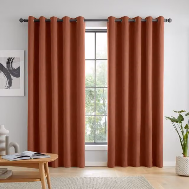 Catherine Lansfield Wilson Velvet Thermal Blackout Eyelet Curtains, Orange