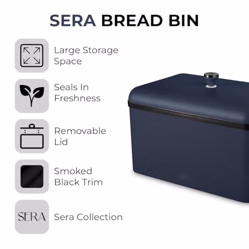 Tower Sera Bread Bin in Midnight Blue and Black with Airtight Metal Body – 2